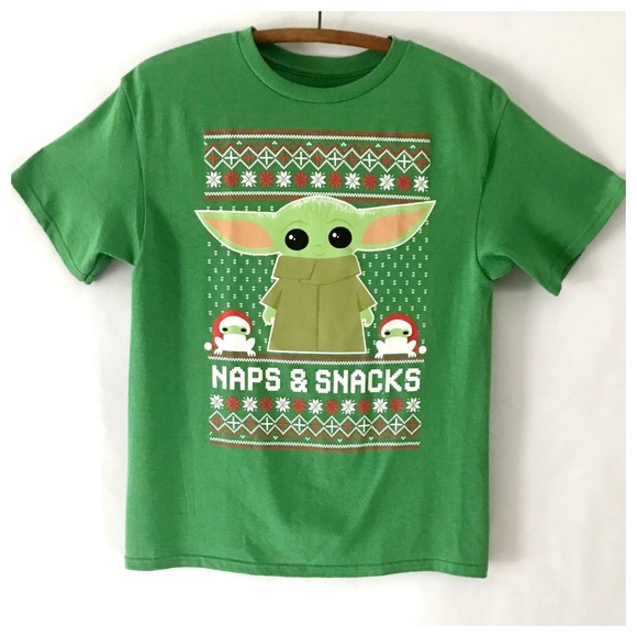 Star Wars Grogu Naps & Snacks Holiday Tee Shirt NWOT - Picture 1 of 5